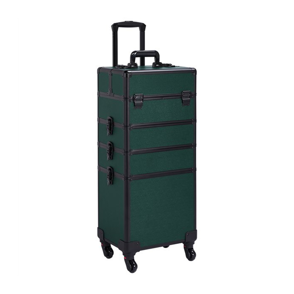 Professional 4-in-1 Aluminum Travel Cosmetic Makeup Case, Dark Green