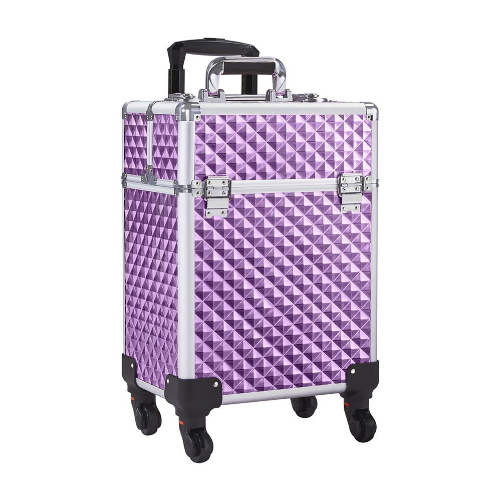 Rolling Makeup Train Case Cosmetic Case Purple