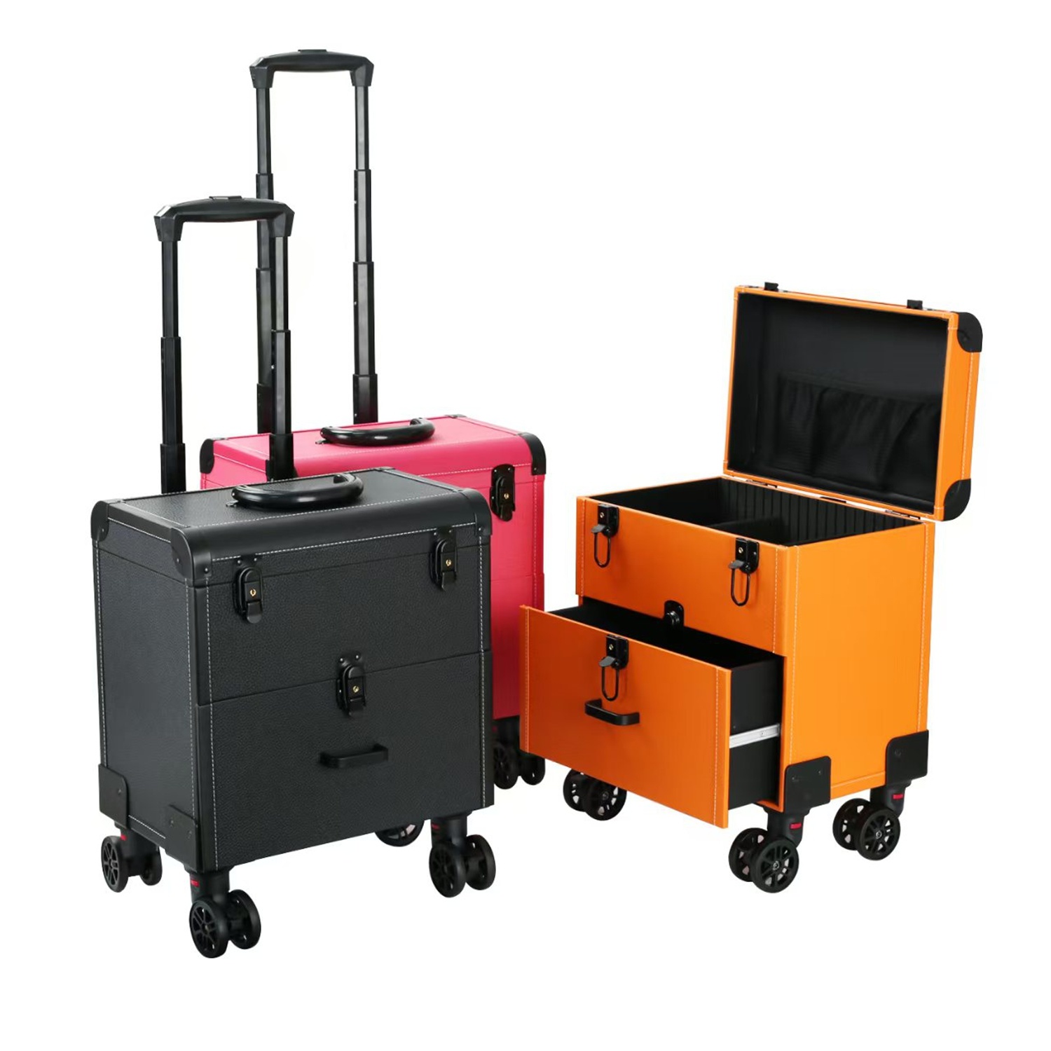 Multifunctional Rolling Makeup Train Case, Multi Layered Makeup Case with Wheels Barber Case, Professional Makeup Train Case Organizer for Hair Stylist Makeup Nail Tech Salon Swivel Wheels (black)