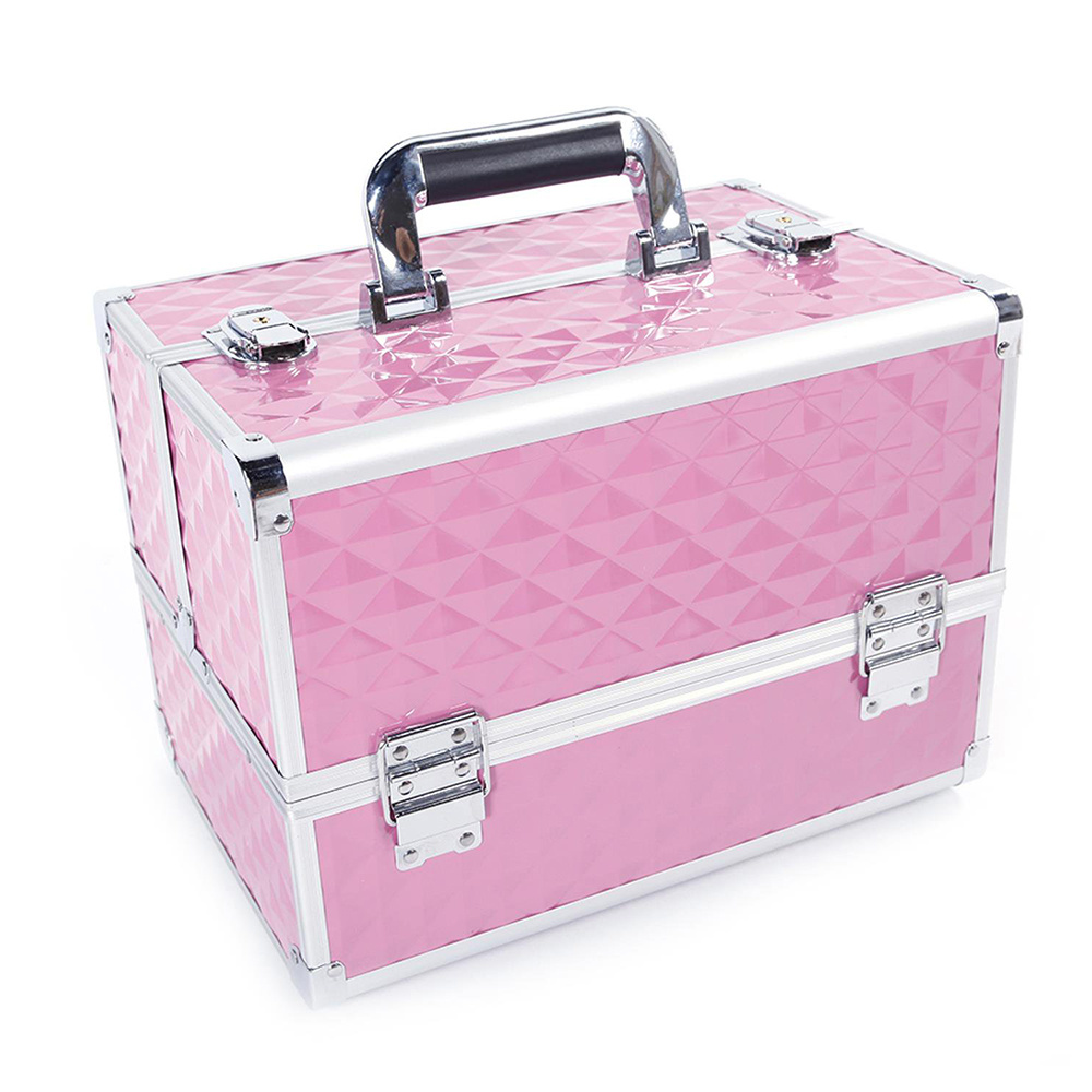Pink Aluminum Beauty Case, Portable Travel Cosmetics Storage Organizer