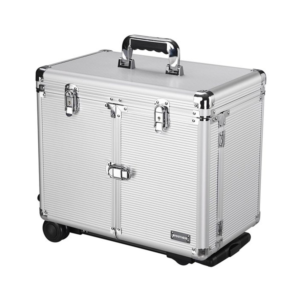 Aluminum Rolling Makeup Case/ Barber Tool Box, Silver