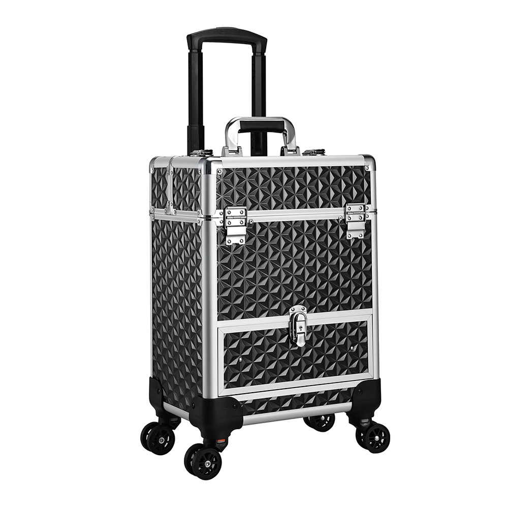 Senrong Rolling Makeup Train Case Professional Cosmetic Case with Swivel Wheels & Sliding Drawer Black