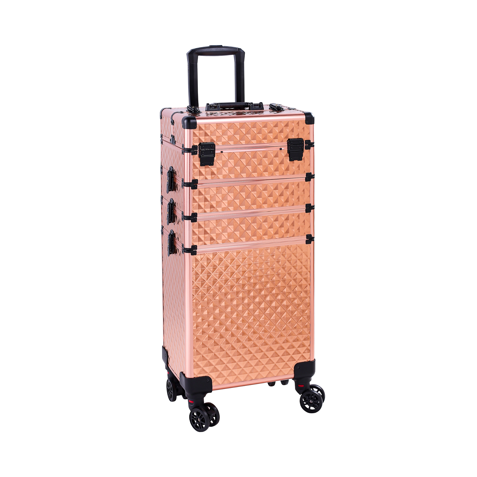 Makeup Case Box Rolling on Wheels, Cosmetic Organizer Storage, Beauty Professional Travel Train Luggage, Gold