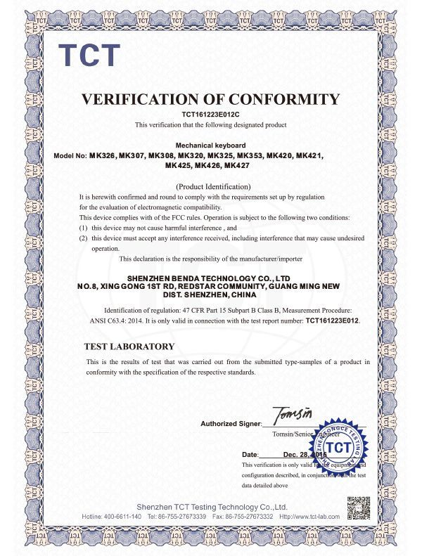 FCC certificate