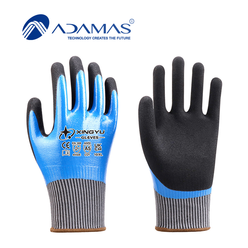15G ADAMAS Liner Nitrile Smooth Fully coated +Nitrile Sandy Coated Gloves, ANSI CUT A5, EN388 4X42E