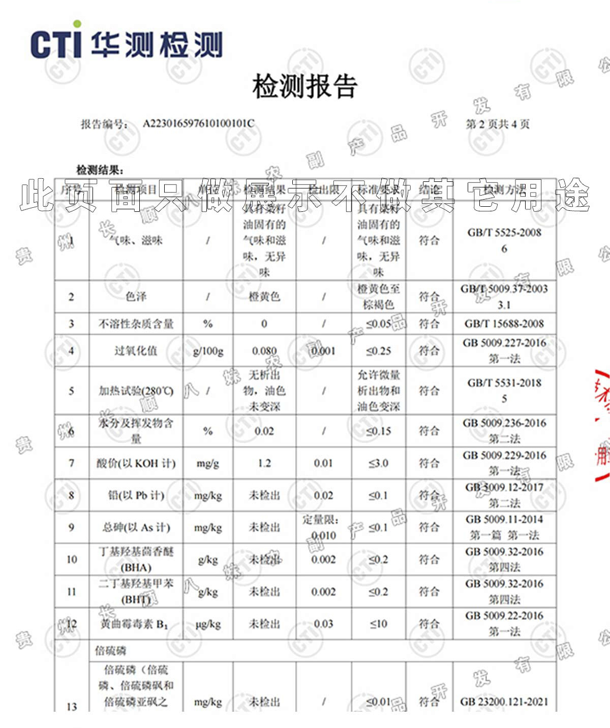 熊八妹菜籽油檢測(cè)報(bào)告