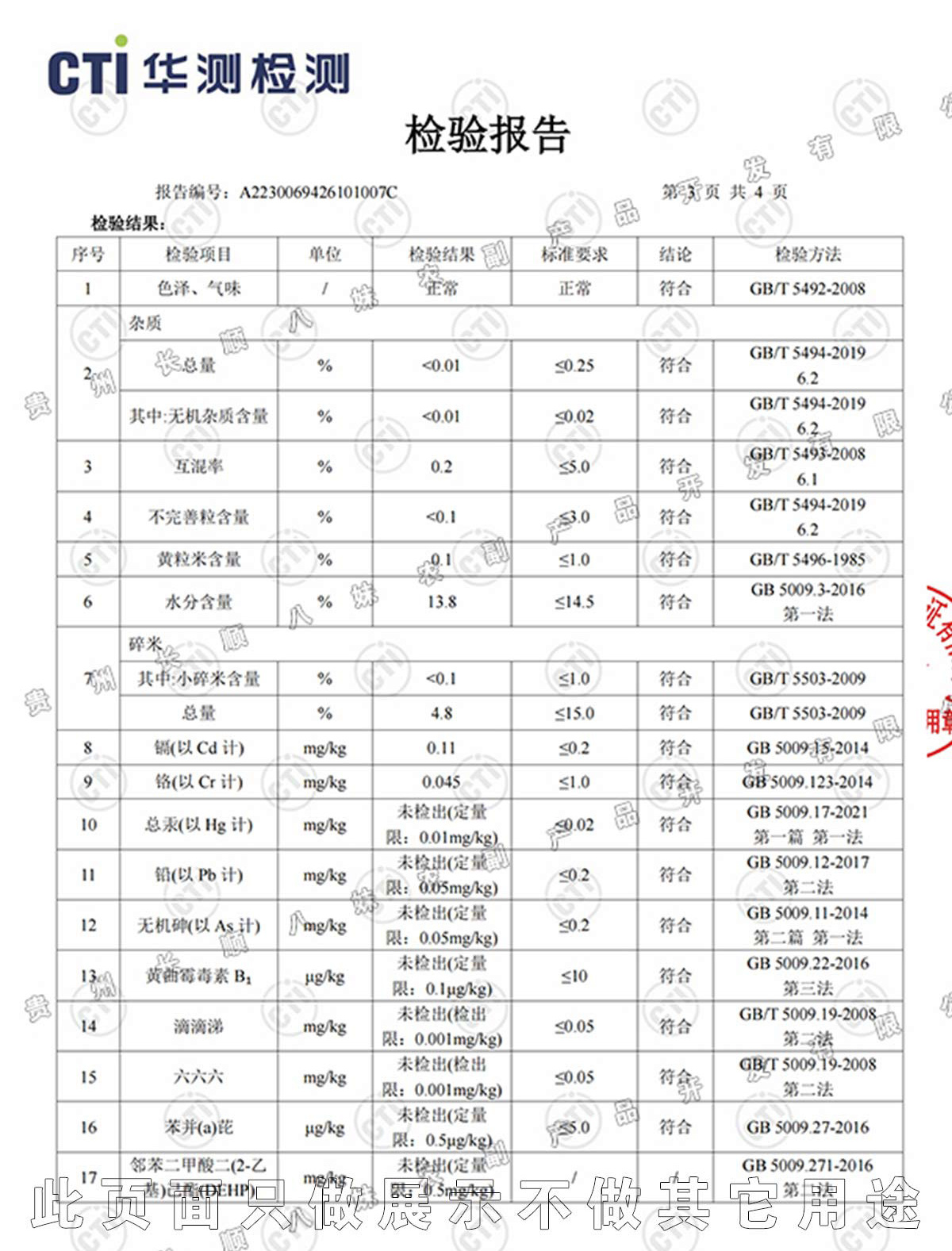 熊八妹生態(tài)米檢測報告