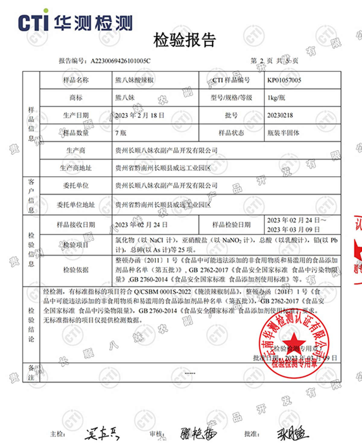 熊八妹酸辣椒檢測(cè)報(bào)告