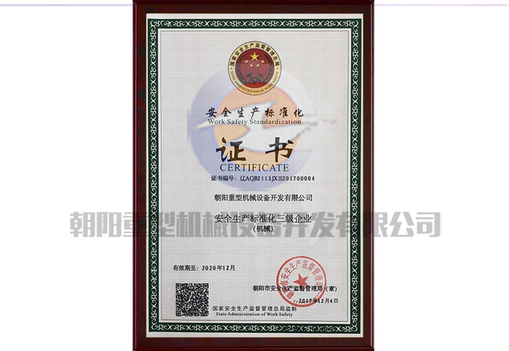 Safety production standardization certificate