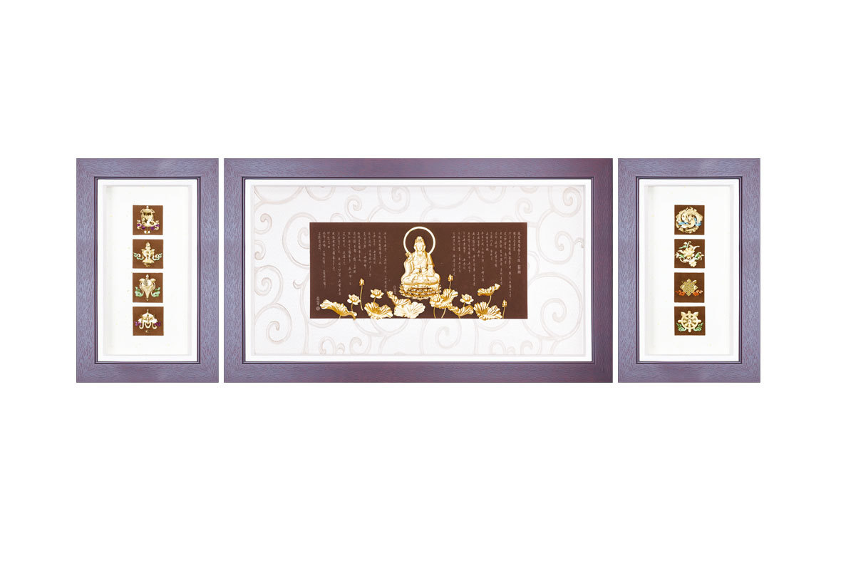 Guanyin Heart Sutra Lotus-Cross Buddhist Articles-Three-dimensional Gold Foil Painting