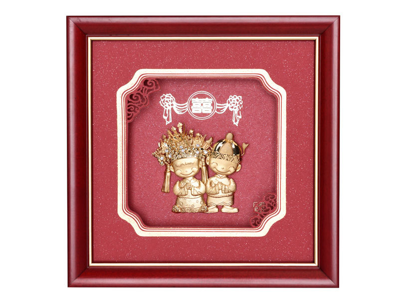 Double happiness doll B- wedding gift three-dimensional gold foil painting