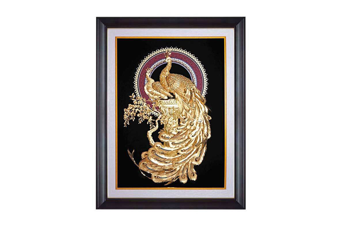 Double peacock-gold foil craft boutique wedding gift three-dimensional gold foil painting