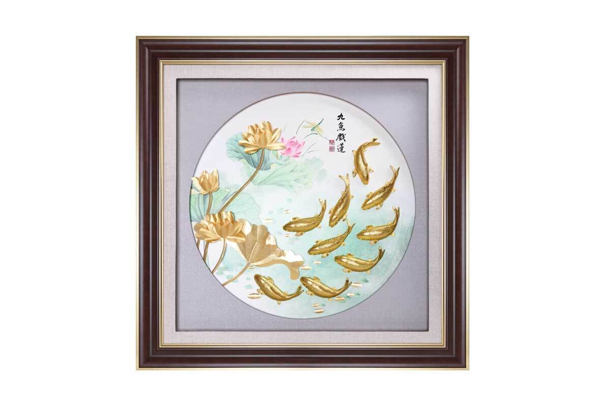 九鱼戏莲-金箔工艺精品