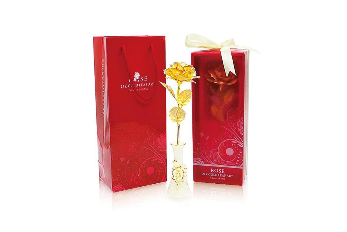 24K Gold Foil Rose Red Box Set-Single Branch Fully Open