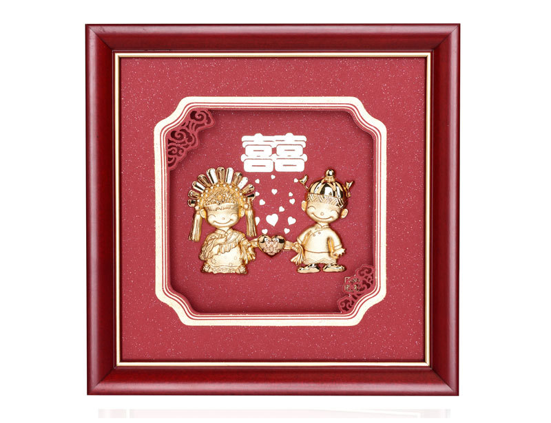 Double happiness doll A- wedding gift three-dimensional gold foil painting