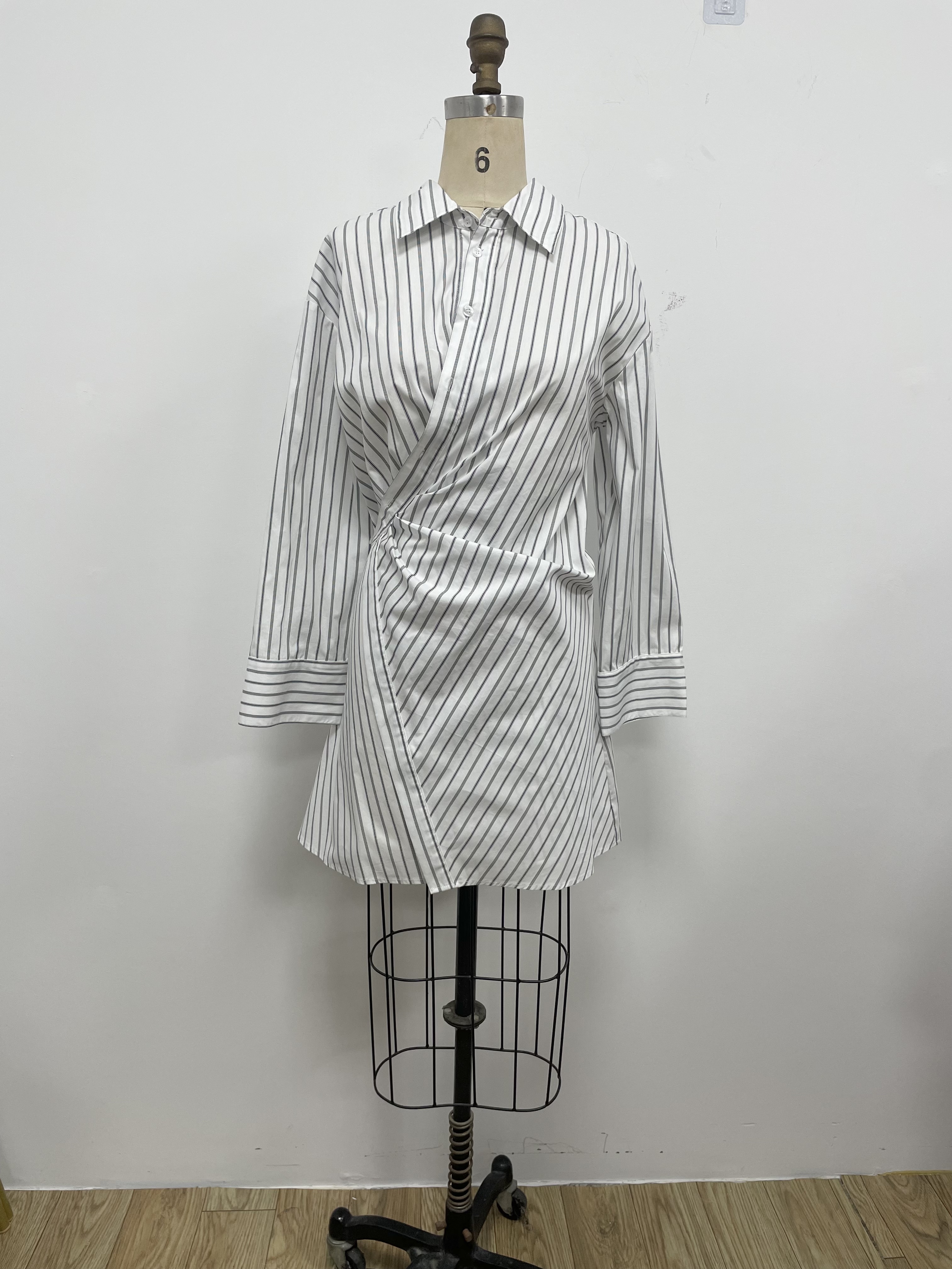 Stripe printed cross shirt dress