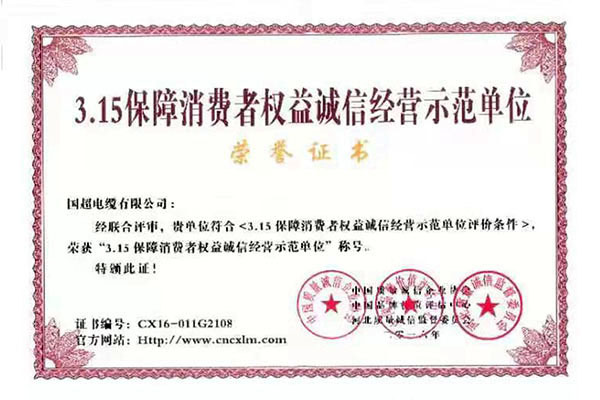 3.15保障消费者权益诚信经营示范单位