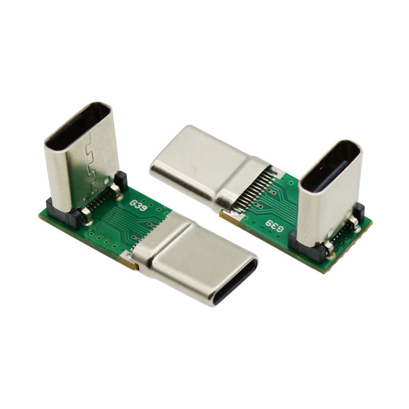 USB 3.1 Type-C Male to Type-C Female 90-Degree Horizontal Mounted Featuring Board Adapter