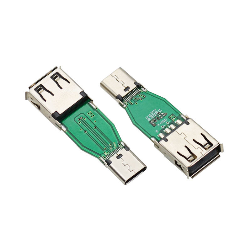 USB Type C Female Socket to USB 2.0 Type-A Female 42.9mm Dual Resistor Data Transfer Adapter