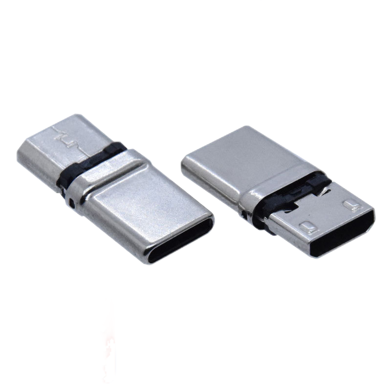 2-in-1 Micro Female Connector to Type C Male Connector 17.3mm Data Transfer Port Adapter