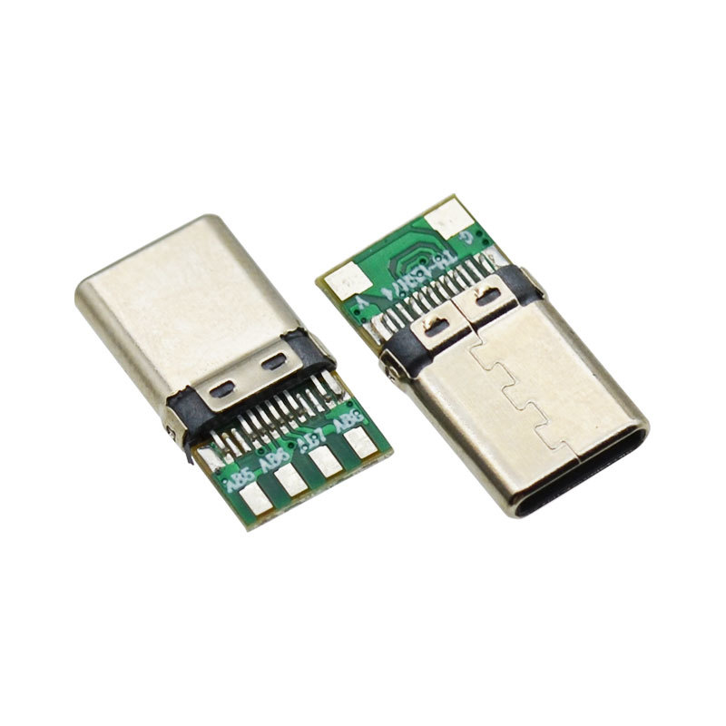 16 Pin USB 2.0 Type C Stamped Socket Double Sided Wire Male Connector for Charging Port and Data Transfer