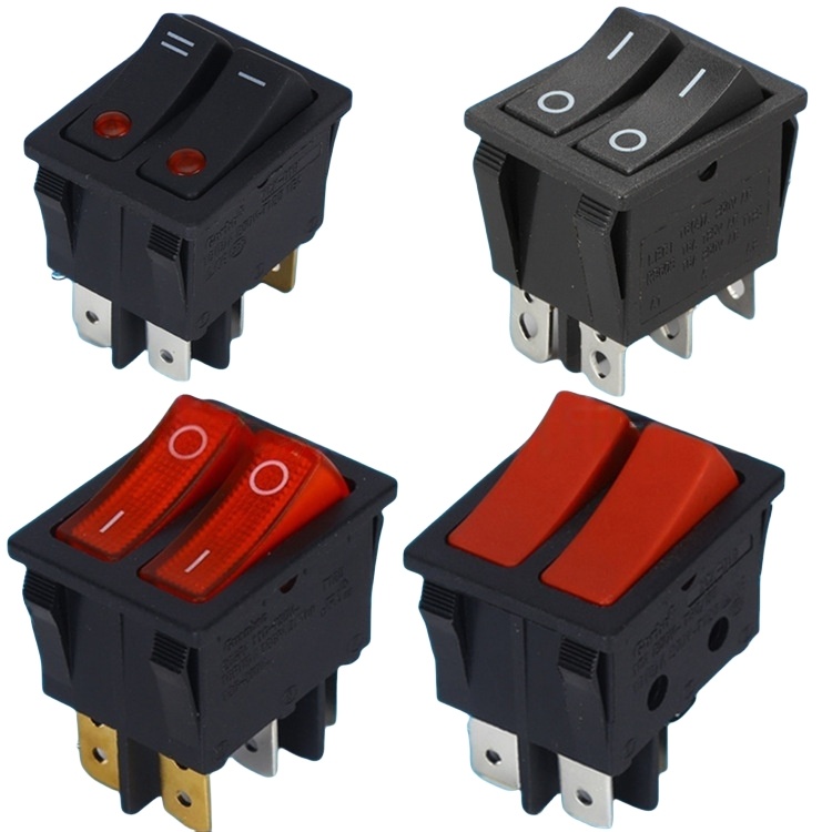 KCD3 Double Rocker Switch 6Pin 2 Positions Two-Way Button Power Switch Black ON-OFF 16A 250V