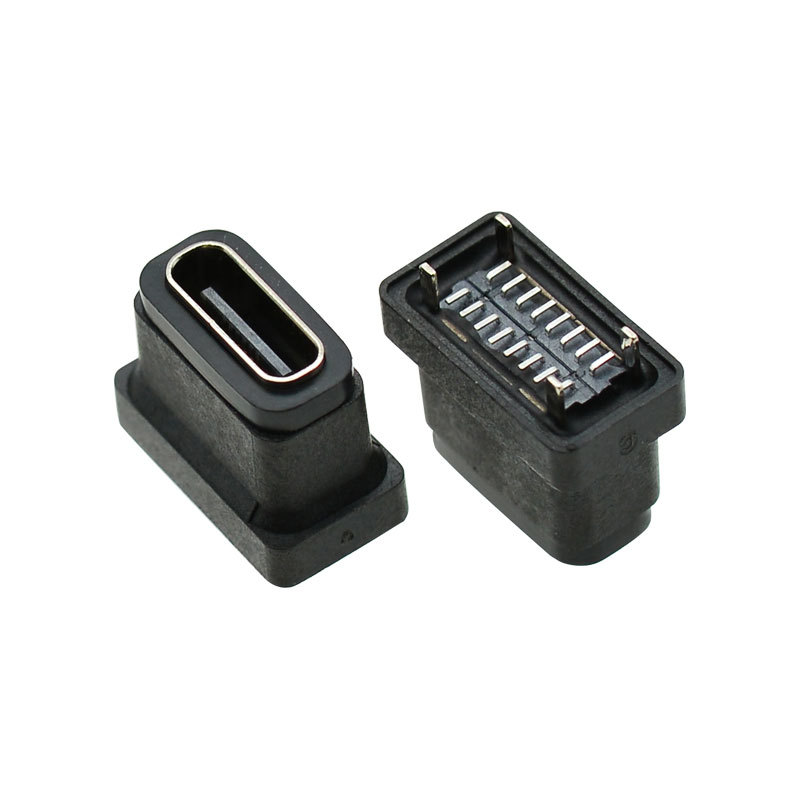 Waterproof USB 3.0 Type C Socket 16 Pin Vertical 10.0/10.5mm SMT Female Connector for Fast Charging Cable Port