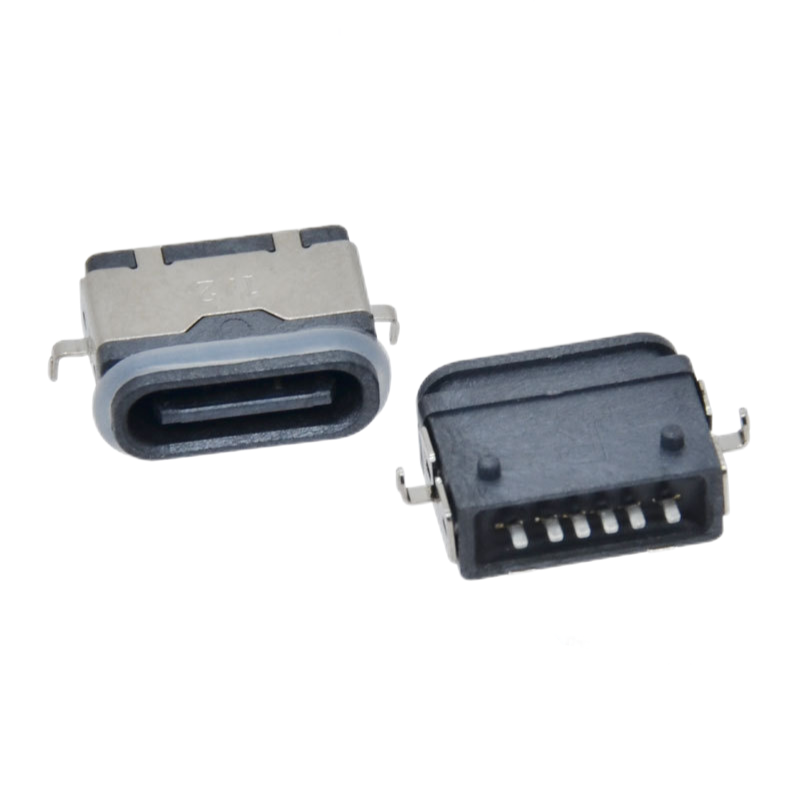 Waterproof USB Type C Socket SMT 6 Pin USB C 3.0 Waterproof Ring Fast Charging Port SMD PCB Female Connector