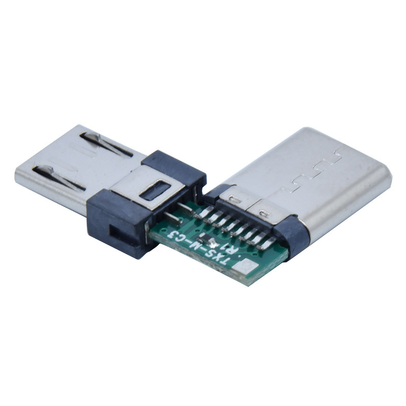 2-in-1 Micro 5 Pin Male to USB Type C 16 Pin Male 90 Degree PCB Board Adapter