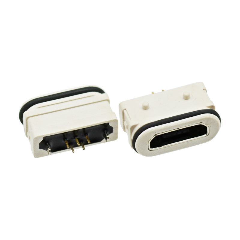 Micro USB 5 Pin Vertical Mount Height 6.4mm Ipx7 Waterproof Vertical Female Connector