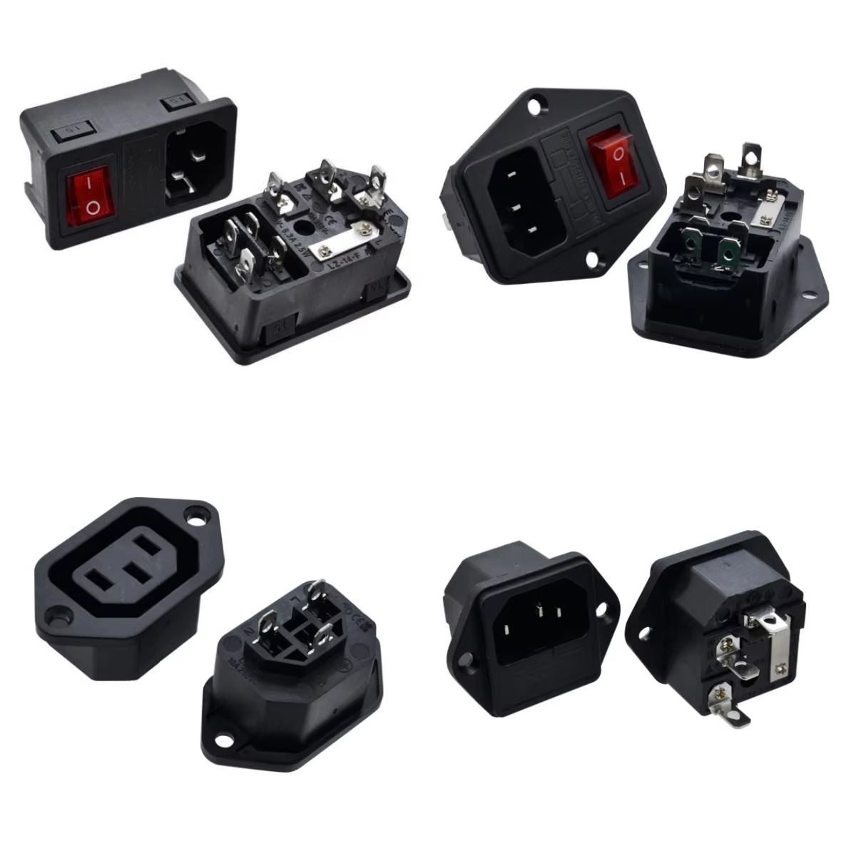 3-in-1 AC Jack Female Male Socket IEC 320 C14 Female IEC60320 C16 Inlet Power Socket 10A 250v Plug with Mount Fuse and Switch