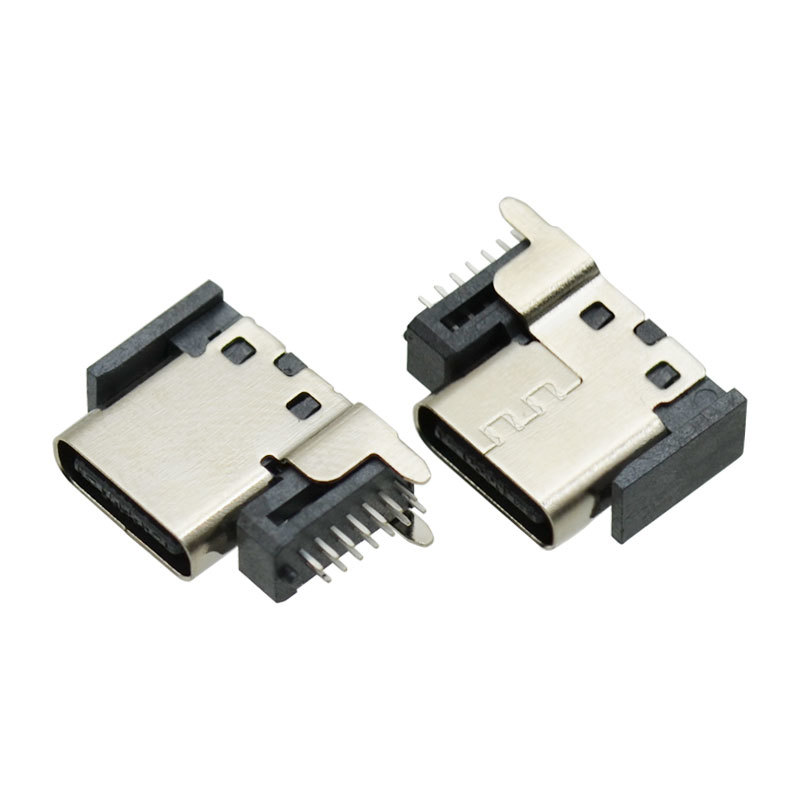 USB Type C Connector 2.0 SMT 14 Pin Side Plug 10mm Female Socket 90 Degree Elbow Female Connector for Charging Port