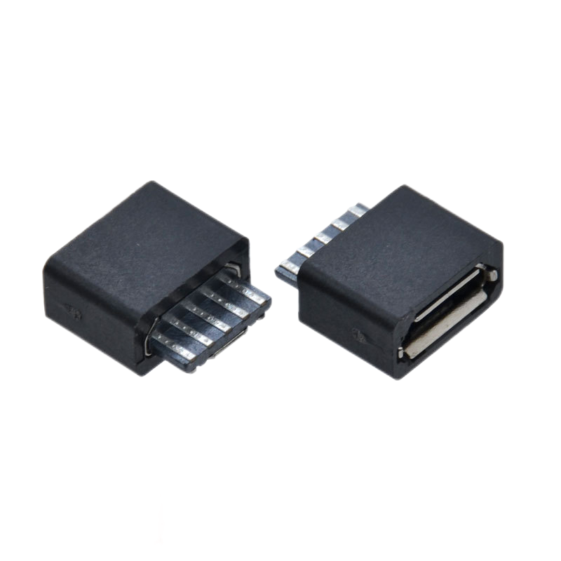 Micro USB 2.0 Type B Female Socket with Protective Cover 5 Pin Straight Curl Edge Micro Receptacle Connector for Charging