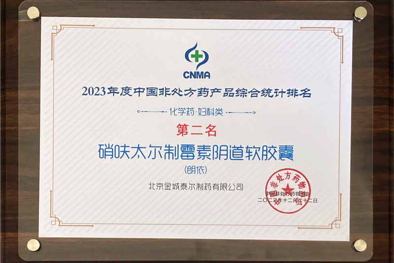 朗依·硝呋太尔制霉素阴道软胶囊荣获“2023年度中国非处方药产品综合统计排名”化学药·妇科类第二名