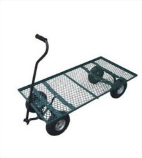 Four wheeled mesh cart with a long handle, suitable for outdoor use (10ʺ×3.50-4 Pneumatic wheels)