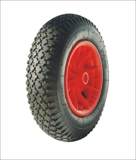 Inflatable wheels with gemstone-patterned treads.