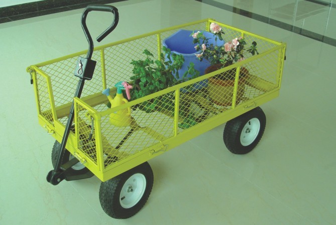 The metal mesh cart is suitable for gardening, outdoor picnics and warehouse logistics transfer(13×5.00-6 pneumatic wheels)