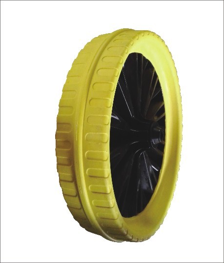 (14ʺ×3.50-8)PU wheels with block shaped patterns.