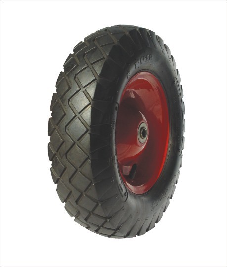 Inflatable wheels with diamond shaped tread patterns have excellent abrasion resistance.