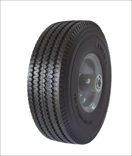 (4.10/3.50-4)Wear resistant PU tires with wavy patterns in black and gray color combination.
