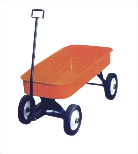 Hand pulled poly dump cart with a long handle and four wheels, suitable for outdoor activities such as in the garden, beach and camping (8ʺ×1.75ʺsolid tyre)