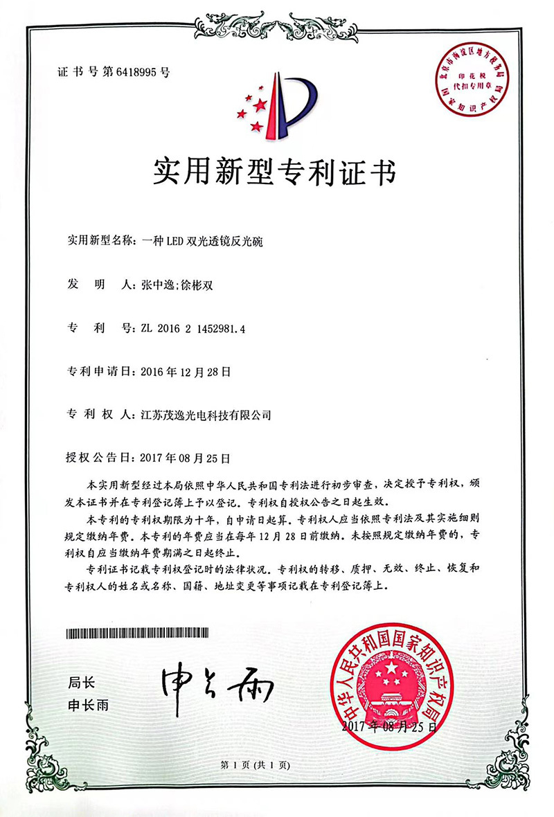 Patent certificate