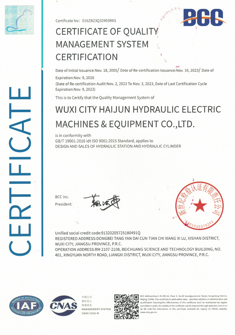 Quality Management System Certificate