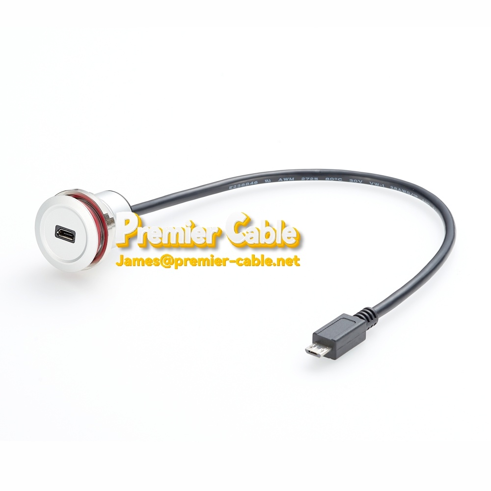 Micro usb2 0 panel mount extension cable 30cm industrial waterproof