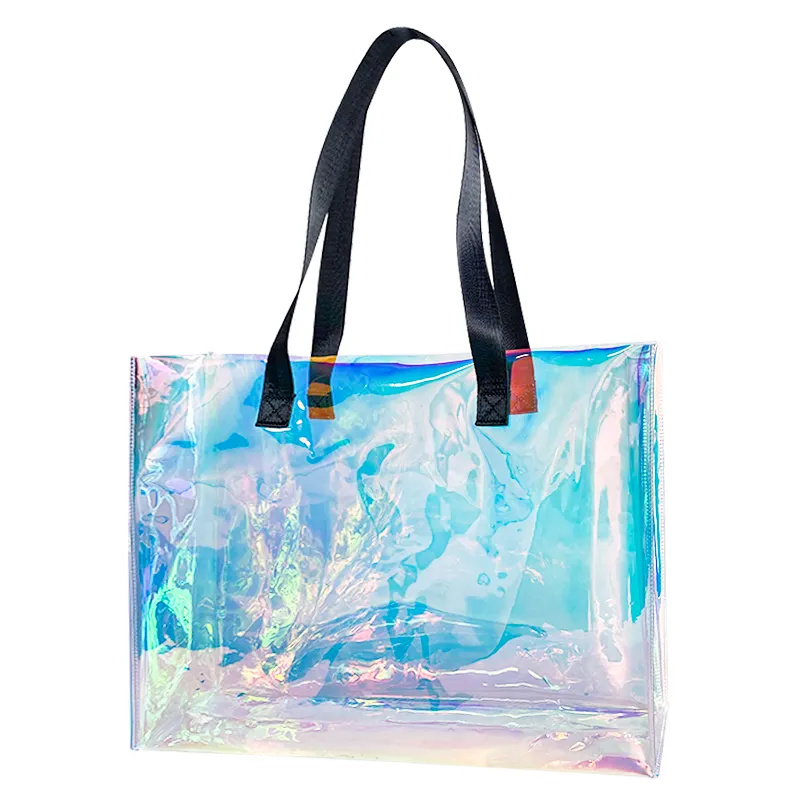Custom LOGO Women Shopping Plastic Bag Fashion Shoulder Clear Tote Bag Waterproof PVC Transparent Bag