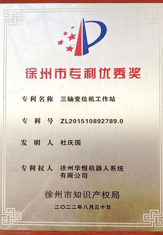 The “Three-Axis Welding Positioner Machine Workstation” has won the “2022 Xuzhou Excellent Patent Award”.