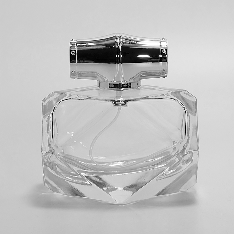 50ml crimp neck 15mm polyhedral glass perfume bottle with sprayer lid JRP102