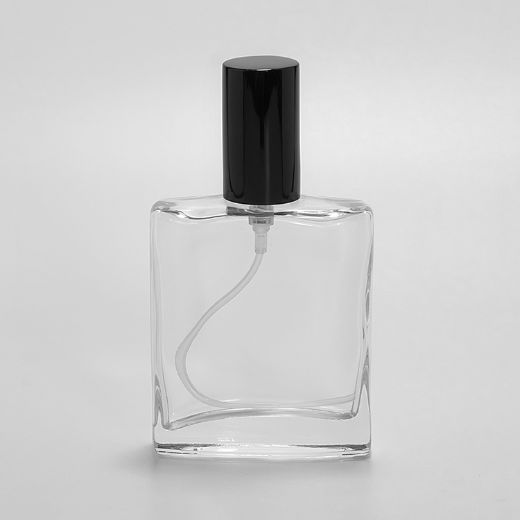 25ml glass square perfume bottle with crimp top pumper sprayer