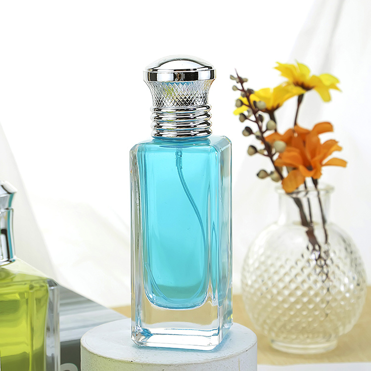 50ml transparent glass perfume bottle with square shape wholesale JRP087