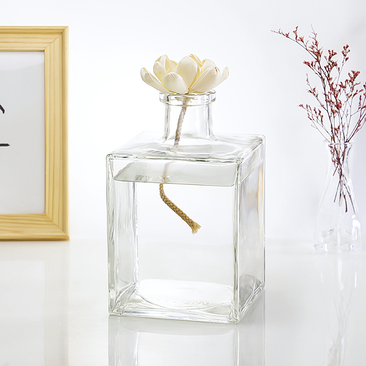 1000ml screw neck 28 mm big volume square shape reed diffuser aroma glass bottle AJX-10566